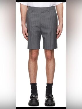 Moschino Gray Pinstripe Flat-Front Shorts